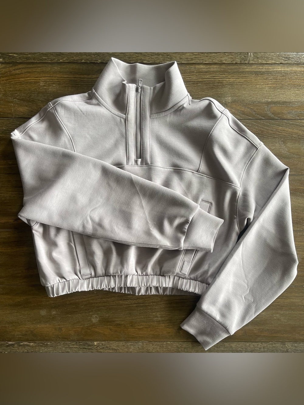 Gilly Hicks Active Cooldown Cropped Quarter Zip Sweater in Soft Mauve